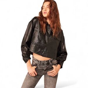 Free People Payton Vegan Leather Button Down Shirt